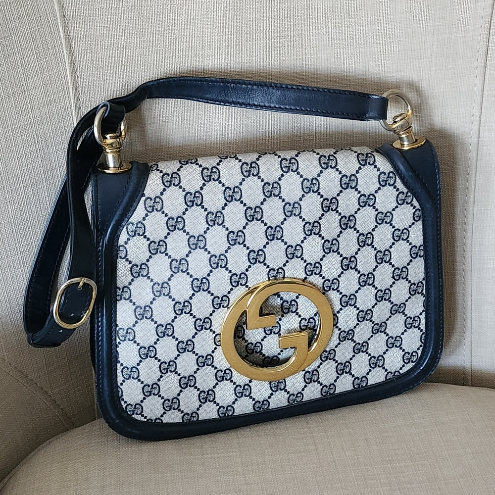 RARE VINTAGE GUCCI 1970s Blue Monogram Blondie Shoulder Bag🔥🔥
